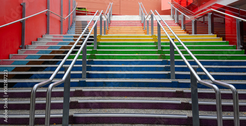 Rainbow stairs staircase, gay pride, inclusive building architecture photo