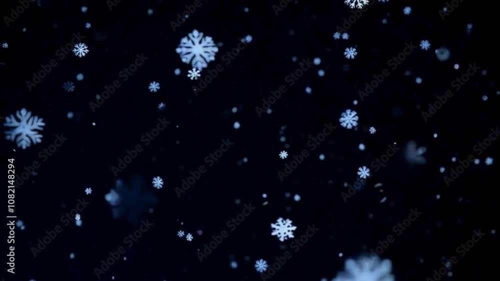 Close-up of Falling Snowflakes on Black Background Close-up of Falling Snowflakes on Black Background