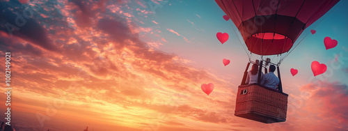 Couples Hot Air Balloon Sunset Adventure With Heart Balloons