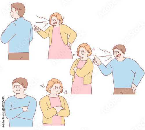 Couple fight, quarrel, complaint, explosion, curse, hate, divorce, separation, couple, nagging, irritation, inability to communicate, people, men, women, vectors, shouting, others,
