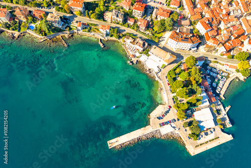 View from above of old town Lovran in the northeast of the Istrian peninsula. Opatijska rivjera. Kvarner bay. Travel in Croatia photo