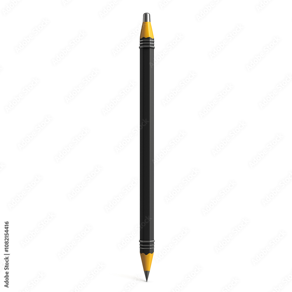 A black and yellow pencil rests vertically, highlighting its sleek shape and color contrast in simple surroundings A black and yellow pencil rests vertically, highlighting its sleek shape and color contrast in simple surroundings