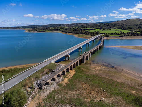 Wallpaper Mural Bridge between Orzales and the La Lastra peninsula, Ebro reservoir, Campoo, Cantabria, Spain Torontodigital.ca