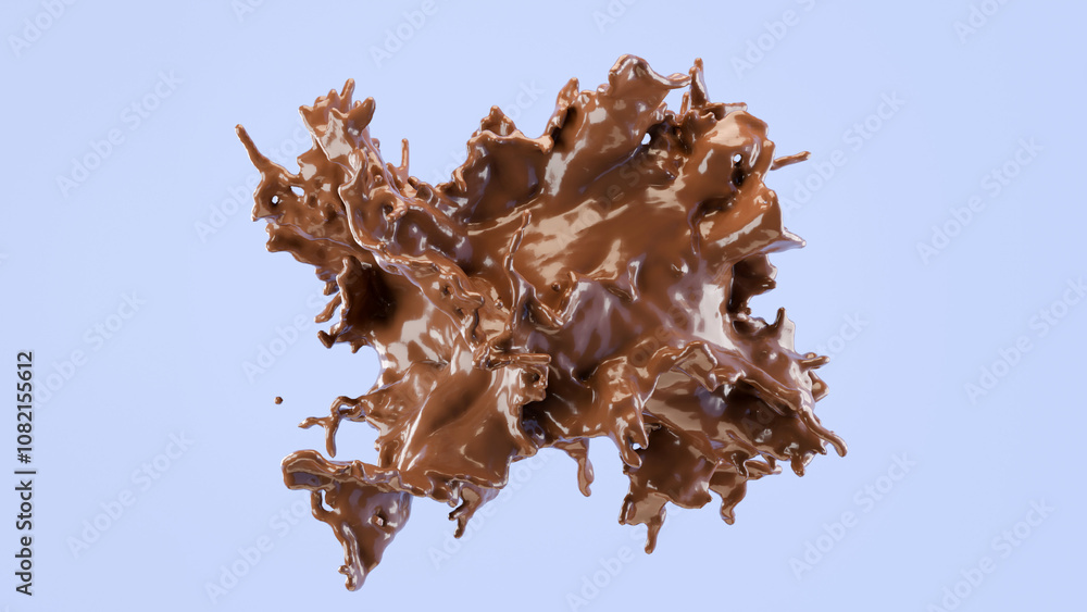 Fototapeta premium Liquid milk chocolate (milkshake, cacao), big splash isolated on a blue background, 3D model