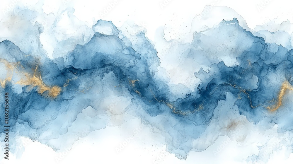 Abstract watercolor design featuring flowing blue and gold hues. Abstract watercolor design featuring flowing blue and gold hues.