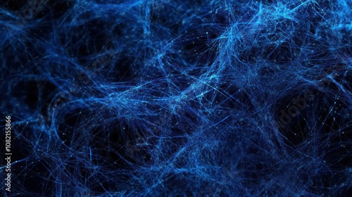 Woven fiber optic threads in electric blue with data stream particles: High-resolution digital background for IT and telecommunications themes, featuring precise detail and controlled brightness.