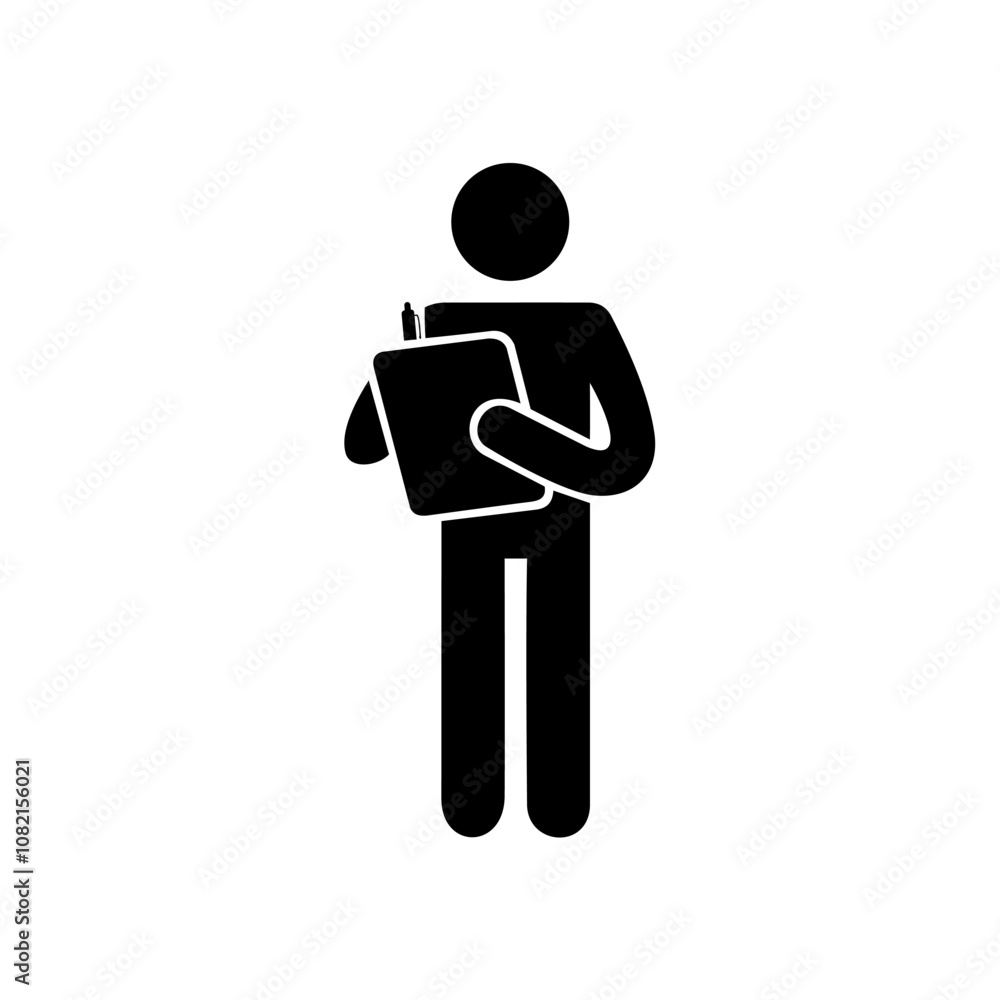 A person standing taking notes or checking his notes. A person standing taking notes or checking his notes.