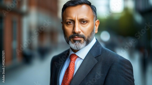 Headshot close up portrait of indian or latin confident mature good looking middle age leader ceo male businessman on blur office background Handsome hispanic senior business man s