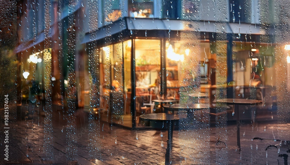 비오는 거리의 카페 풍경