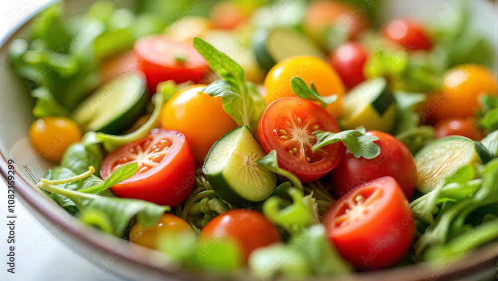 Fresh vegetable salad with tomatoes and cucumbers in a bowl Fresh vegetable salad with tomatoes and cucumbers in a bowl