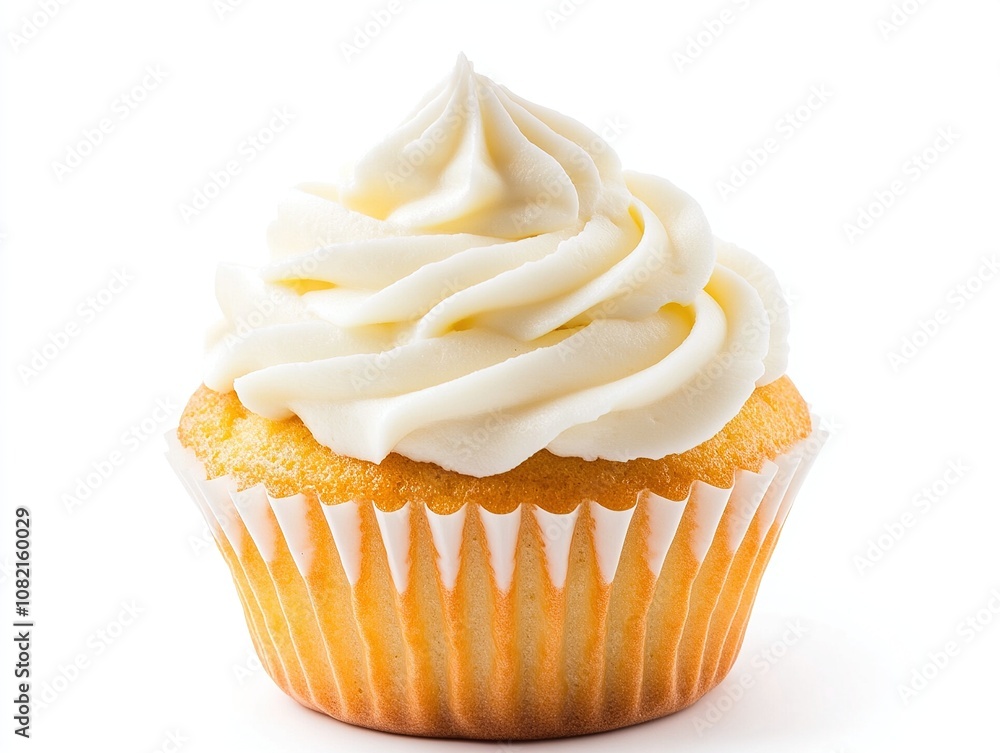 Vanilla cupcake with creamy frosting close-up. Vanilla cupcake with creamy frosting close-up.