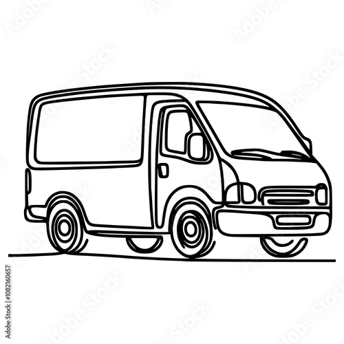 one line drawing delivery car van vector illustration template design