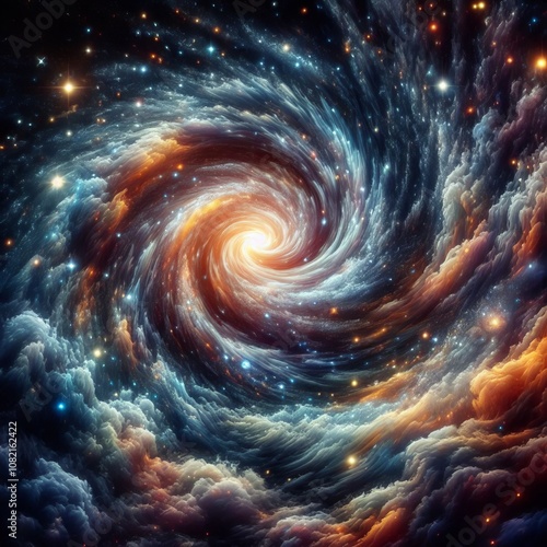 Stellar Vortex II Swirling starry clouds coalesce into a hypnoti photo