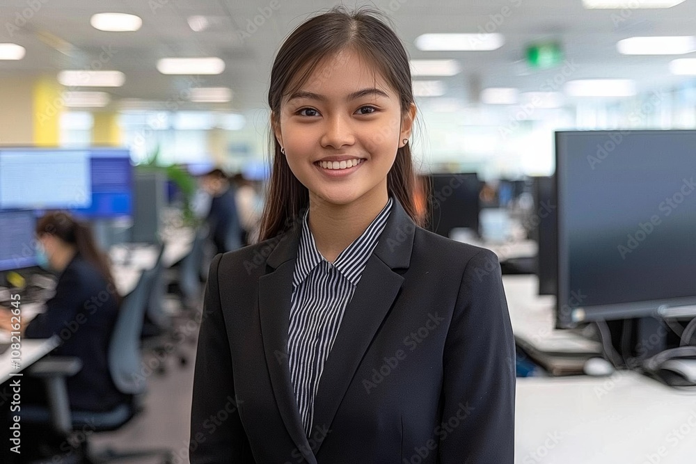 Portrait of young business woman in office blur collogues background , isolated on white background, , copy space, copy space for text, Portrait of young business woman in office blur collogues background , isolated on white background, , copy space, copy space for text,