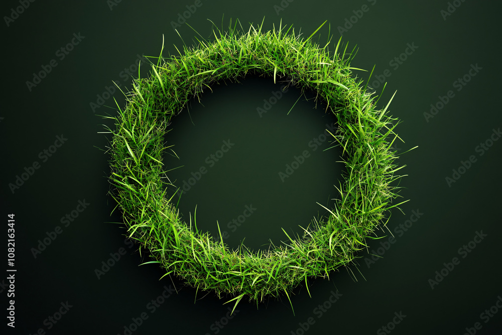 A circular wreath made of vibrant green grass resting on a deep dark background creating contrast and natural elegance
A circular wreath made of vibrant green grass resting on a deep dark background creating contrast and natural elegance