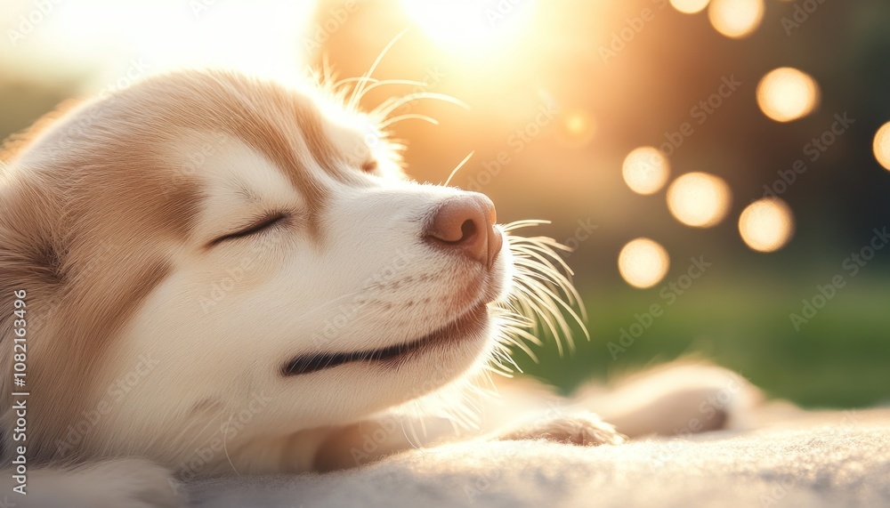 Serene Dog Enjoying a Peaceful Moment in Nature with Soft Sunlight and Gentle Bokeh Effect Creating a Dreamy Ambiance of Happiness and Comfort Serene Dog Enjoying a Peaceful Moment in Nature with Soft Sunlight and Gentle Bokeh Effect Creating a Dreamy Ambiance of Happiness and Comfort