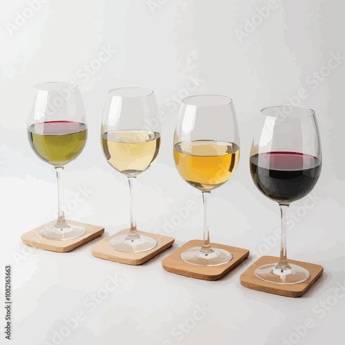  Different Colored Wines on Wooden Coasters