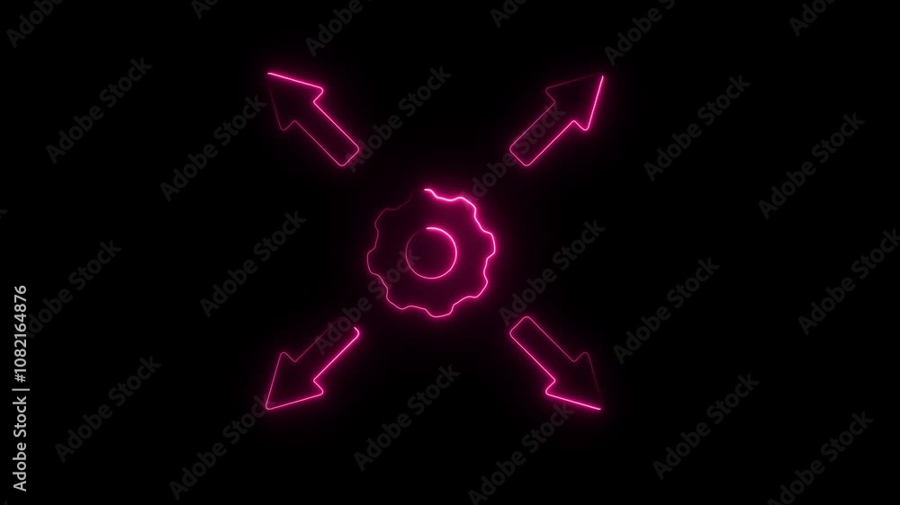 Neon Gear with Diverging Arrows – Concept of Expansion and Direction in Technology Neon Gear with Diverging Arrows – Concept of Expansion and Direction in Technology