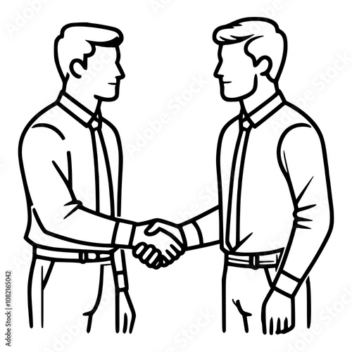 men shaking hand cooperation thin outline vector illustration template design