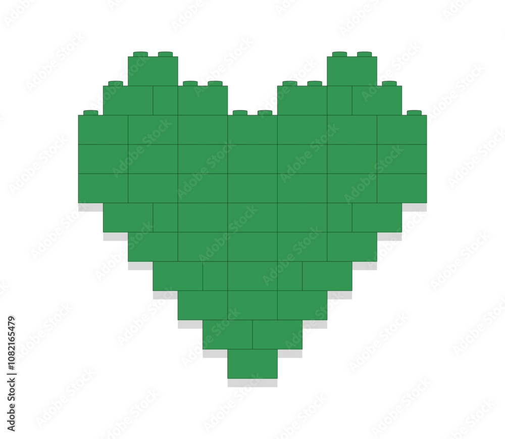 Green heart made of blocks on white background a vector illustration Green heart made of blocks on white background a vector illustration