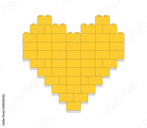 Yellow heart made of blocks on white background a vector illustration