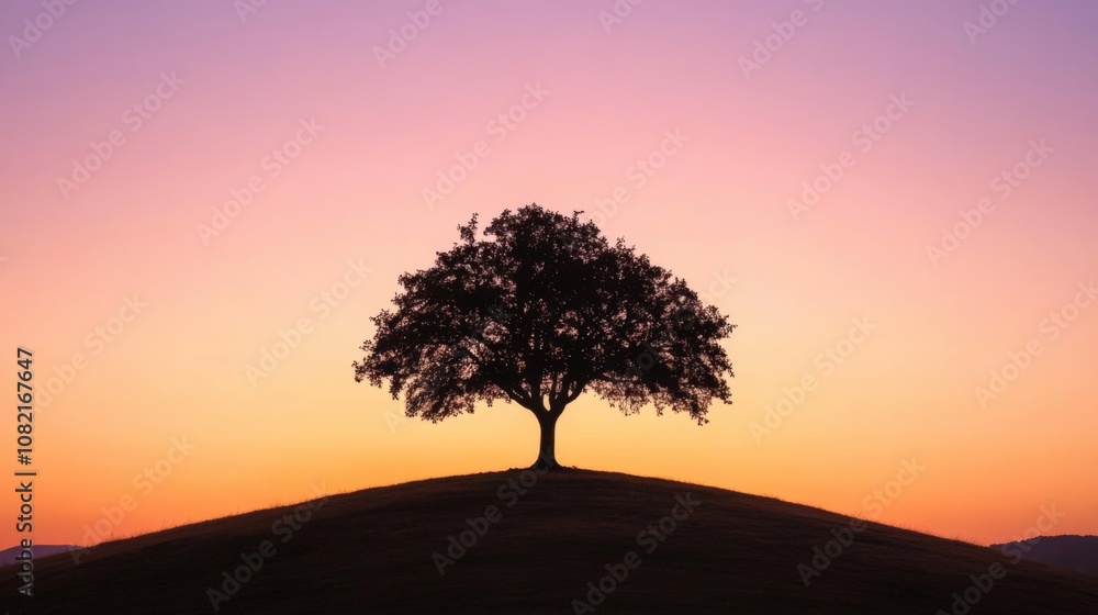 Silhouette of a Tree on a Hilltop at Sunset Silhouette of a Tree on a Hilltop at Sunset