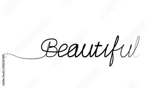 Continuous drawing of the word Beautiful in one line. vector