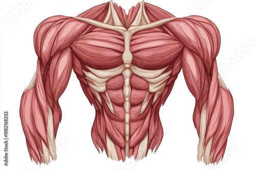 Muscular anatomy illustration with detailed muscle structure, white isolate background. photo