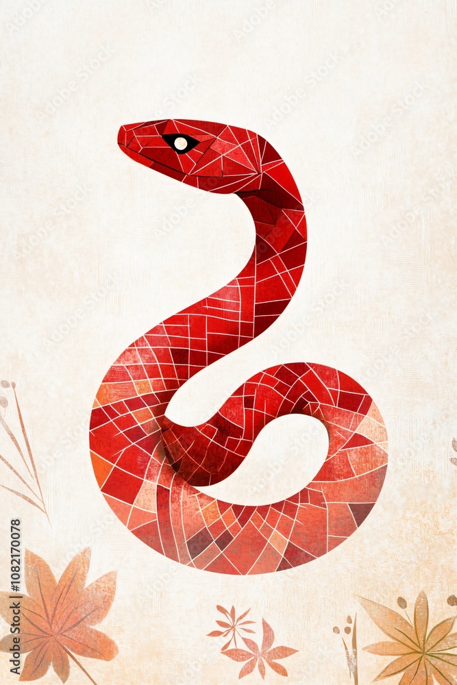 Obraz premium Modern Geometric Red Snake Design for Chinese New Year 2025