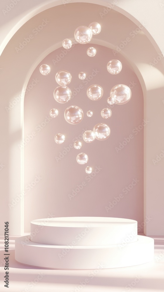 White podium and pearls,Product display,3d illustration,standing podium advertisement,concept skin care cosmetics solution,Podium,stage pedestal platform,3d rendering. White podium and pearls,Product display,3d illustration,standing podium advertisement,concept skin care cosmetics solution,Podium,stage pedestal platform,3d rendering.