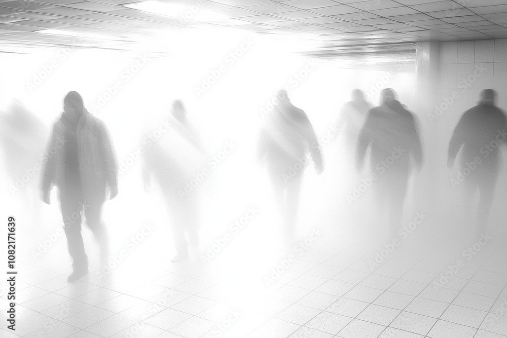 Fototapeta premium White Blurred People in the Subway Background. , isolated on white background, , copy space, copy space for text,