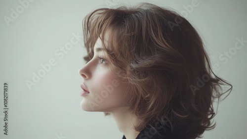 Beautiful model girl with Brown hair strand,silky healthy chestnut wavy hair strand isolated on white background,hair wavy ribbon, with smooth texture,vibrant shine,brunette hairpiece, hairy ribbon.