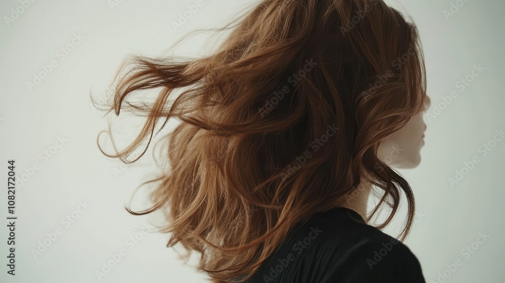 Obraz premium Beautiful model girl with Brown hair strand,silky healthy chestnut wavy hair strand isolated on white background,hair wavy ribbon, with smooth texture,vibrant shine,brunette hairpiece, hairy ribbon.
