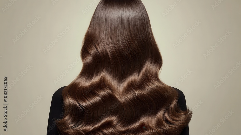 Fototapeta premium Beautiful model girl with Brown hair strand,silky healthy chestnut wavy hair strand isolated on white background,hair wavy ribbon, with smooth texture,vibrant shine,brunette hairpiece, hairy ribbon.