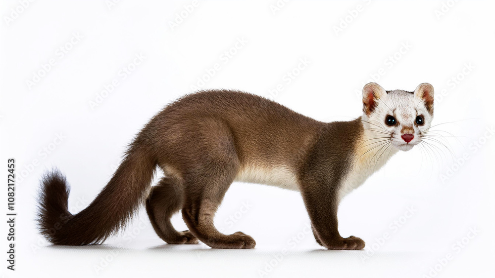 Standing ermine on white background. Standing ermine on white background.