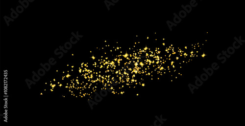 Background plume golden abstract grainy texture, crumbs isolated on black. Gold dust. Sand particles grain. Pieces abstract. plume. Jewelry, carefully placed by hand. Jewel confetti. Vector