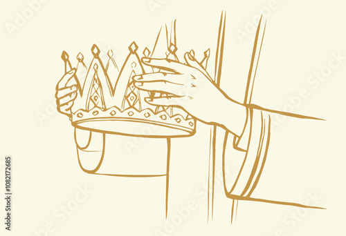 Vector drawing. Hands holds a crown photo