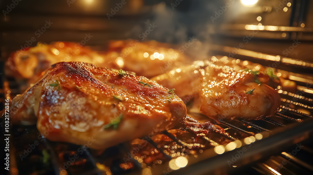 Golden-brown grilled chicken with a crispy crust in the oven Golden-brown grilled chicken with a crispy crust in the oven