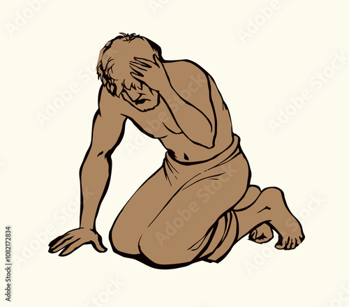 Vector drawing. Man bow praying