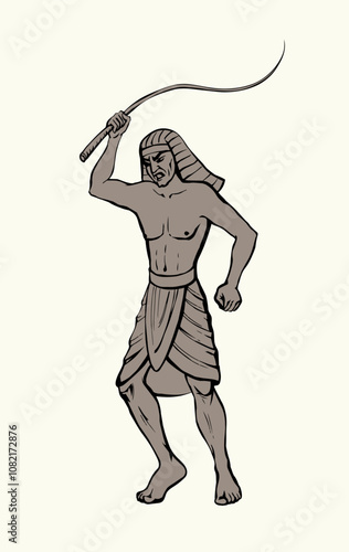 Vector drawing. Angry egyptian soldier