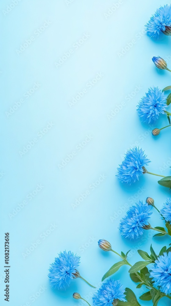 A vibrant bouquet of blue cornflowers against a soft white background, celebrating the beauty of spring and summer blooms A vibrant bouquet of blue cornflowers against a soft white background, celebrating the beauty of spring and summer blooms