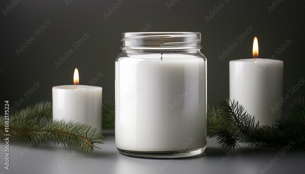 Minimalist White Pillar Candle in Glass Jar Mockup Minimalist White Pillar Candle in Glass Jar Mockup