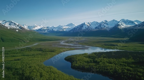 Untamed Heart of Alaska: Majestic Snow-Capped Peaks, Glacial Valleys, and Pristine Boreal Forests in Gates of the Arctic National Park, Captured in Stunning Landscape Format.