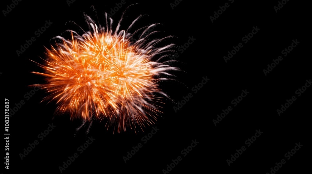 A bright orange firework explodes in the night sky, illuminating the dark with its dazzling display A bright orange firework explodes in the night sky, illuminating the dark with its dazzling display