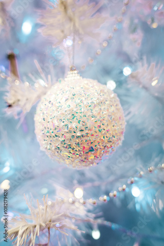 Christmas, colorful glass baubles on the Christmas tree.
