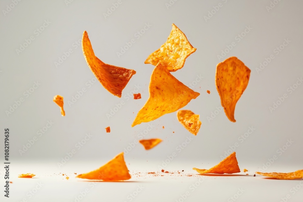nachos chips in the air on a white background nachos chips in the air on a white background