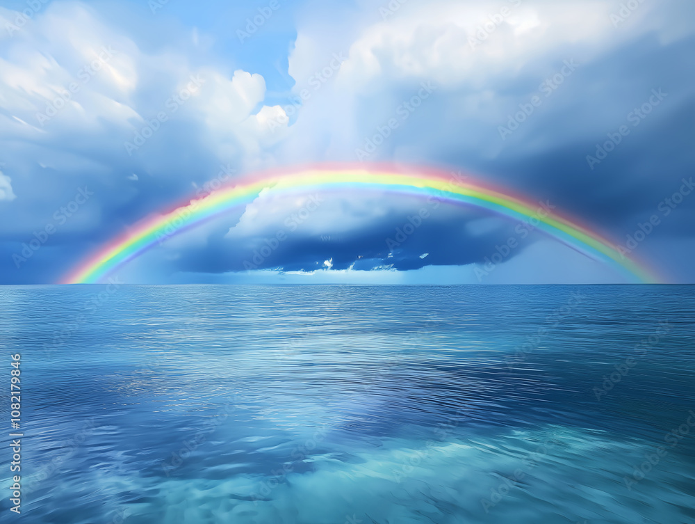 colorful rainbow reflecting over calm ocean waters on a clear day colorful rainbow reflecting over calm ocean waters on a clear day