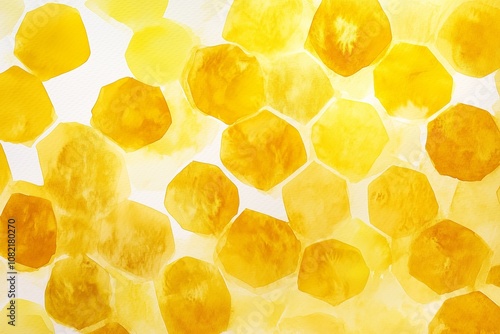 painting in watercolor with a continuous honeycomb design. Yellow honeycombs in an adorable abstract backdrop on a white background. design for textiles, wrapping paper, and wallpaper photo