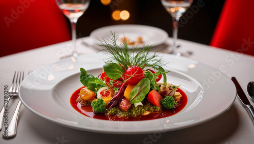 Wallpaper Mural Gourmet salad with fresh vegetables and vinaigrette dressing on an elegant dining table
 Torontodigital.ca