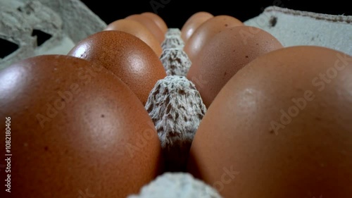 Collection of brown eggs in a carton